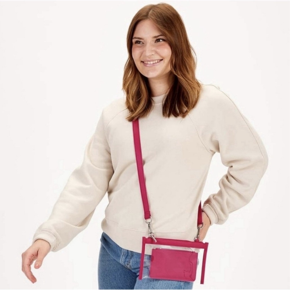 Thirty One Clear Crossbody in Hibiscus Pink Smooth Pebble- NEW! - Picture 3 of 4